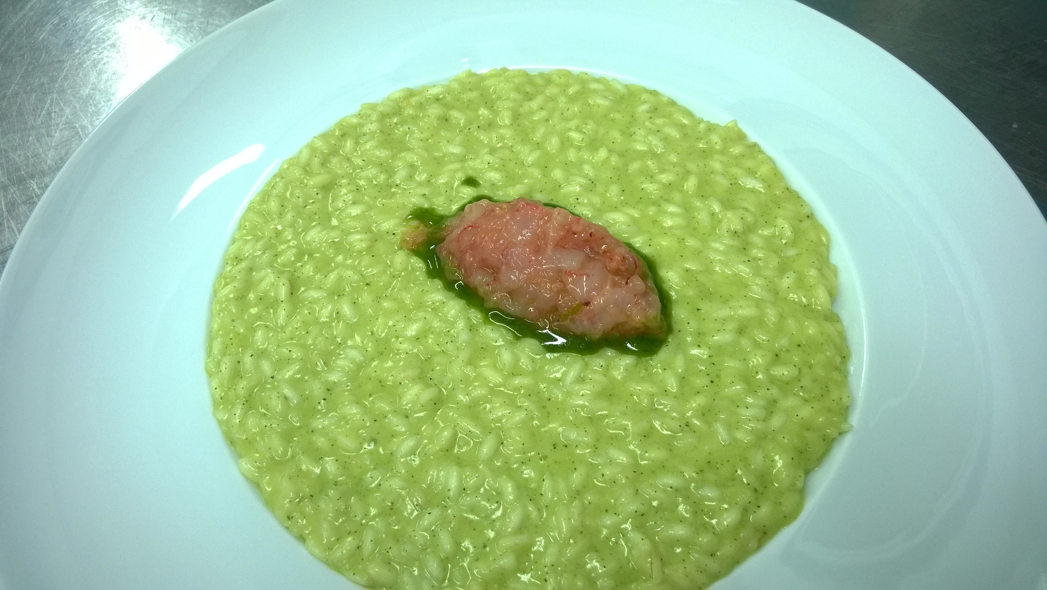 Risotto,gambero rosso e pesto di zucchine alla menta