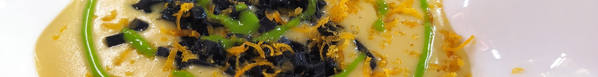 Crema di ceci, ‘Ncucciatieddu di Russello al nero di seppie e bottarga di muggine