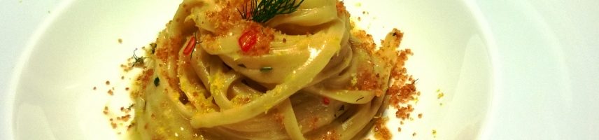 Linguine al limone,aggiughe del Cantabrico e formaggio dei poveri